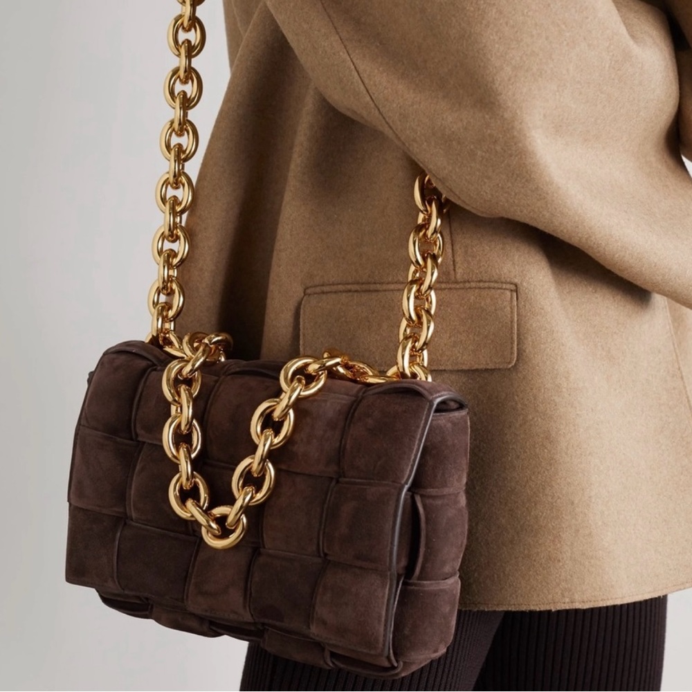 Brown suede Bottega Veneta chain cassette bag